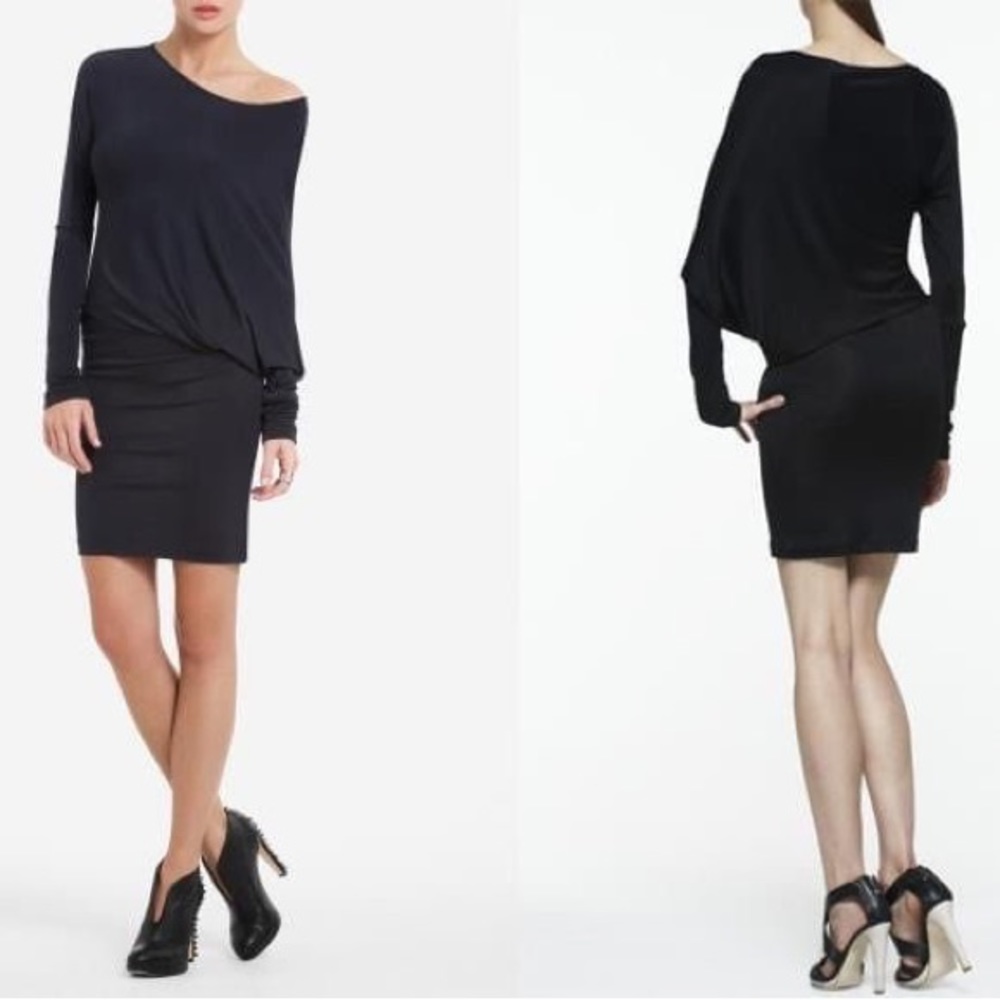 BCBG MaxAzria Laheld mesh/cotton asymmetrical blue dress.